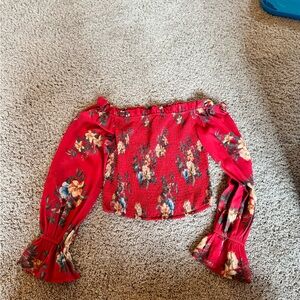 Floral Off-Shoulder Red Blouse